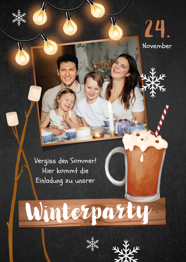 Einladungskarten - Winterparty Einladung mit Foto und Lichterkette