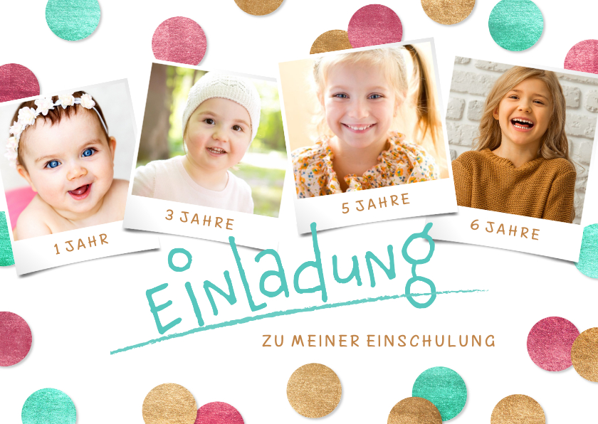 Einschulungskarten - Einladung Einschulung Konfetti & Fotocollage pink