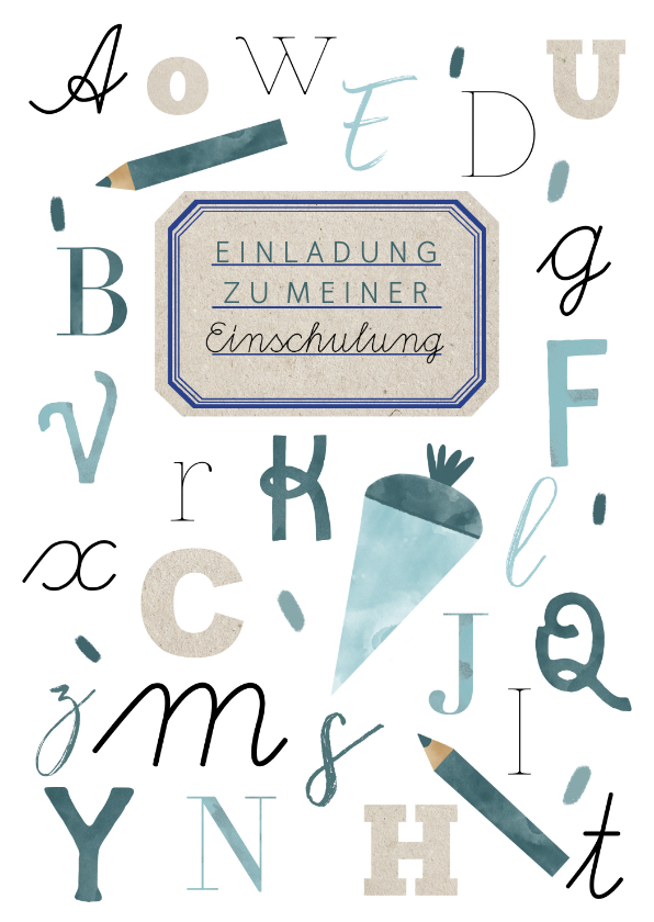 Einschulungskarten - Einladung zu meiner Einschulung ABC in Blau