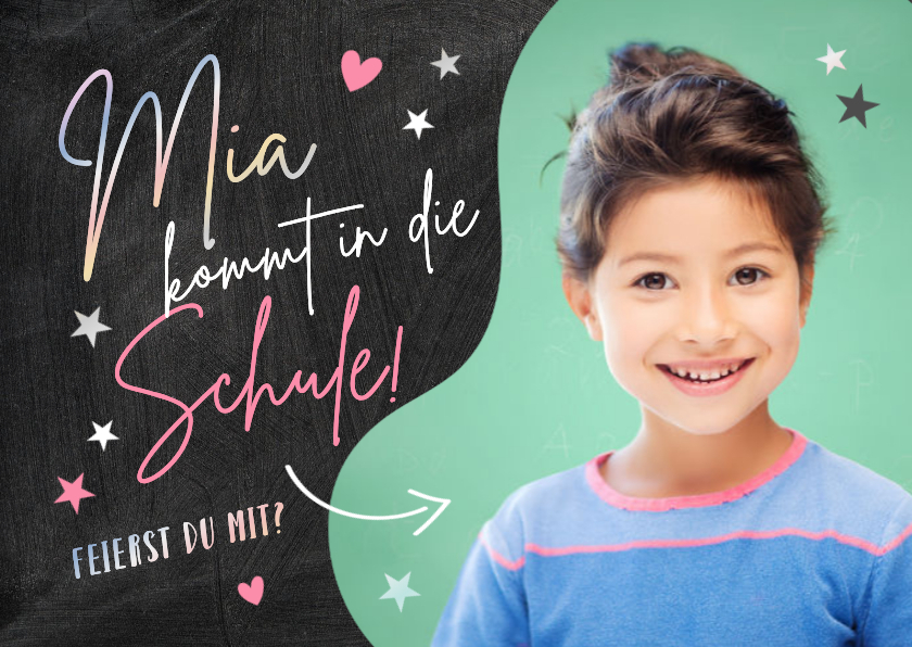 Einladung zur Einschulung Foto, Herzchen & Sterne - Einschulungskarten Einschulungskarten - Einladung zur Einschulung Foto, Herzchen & Sterne