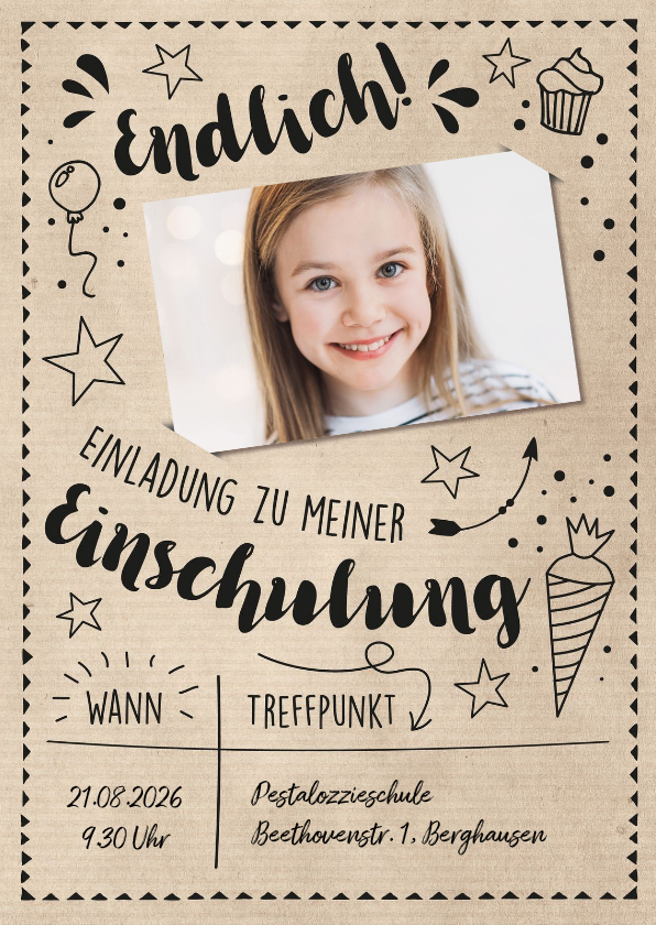 Einladung zur Einschulung Foto & Doodles - Einschulungskarten Einschulungskarten - Einladung zur Einschulung Foto & Doodles