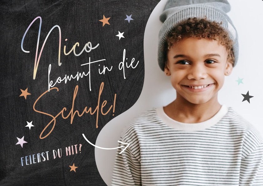 Einladung zur Einschulung Foto & Sterne - Einschulungskarten Einschulungskarten - Einladung zur Einschulung Foto & Sterne