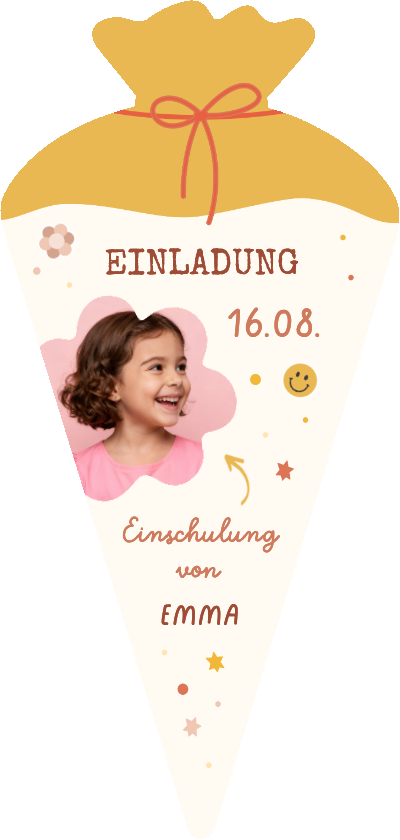 Einschulungskarten - Einladungskarte 1. Schultag Schultüte Blumenfoto