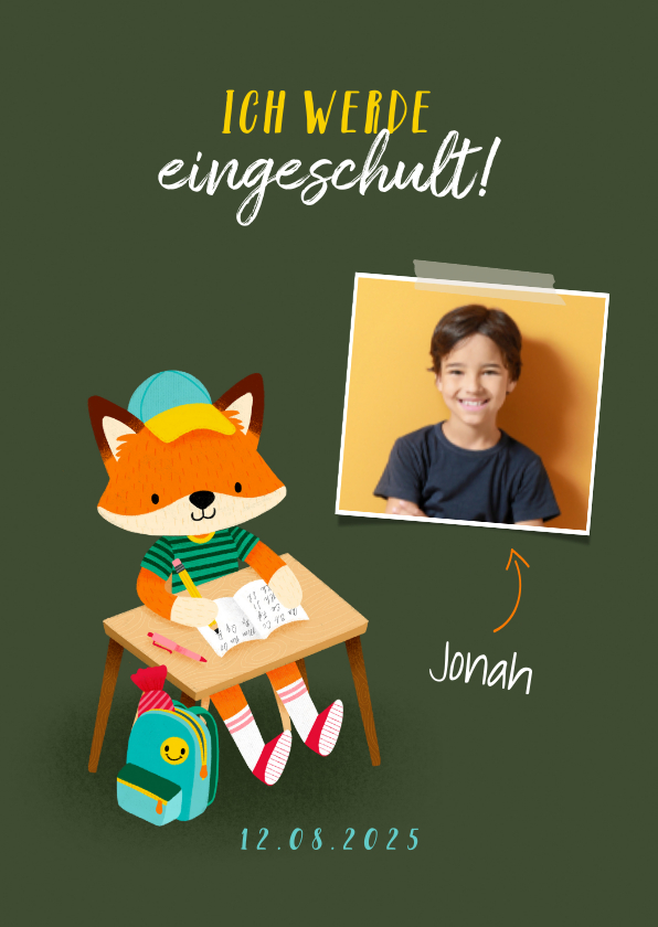 Einschulungskarten - Einschulung Einladung dunkelgrün Foto & Fuchs