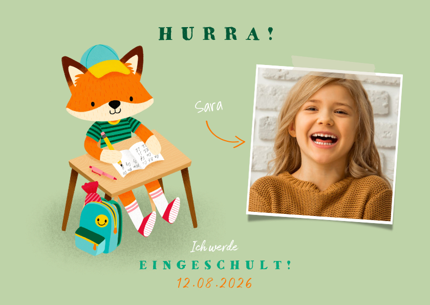 Einschulungskarten - Einschulung Einladung hellgrün Foto & Fuchs