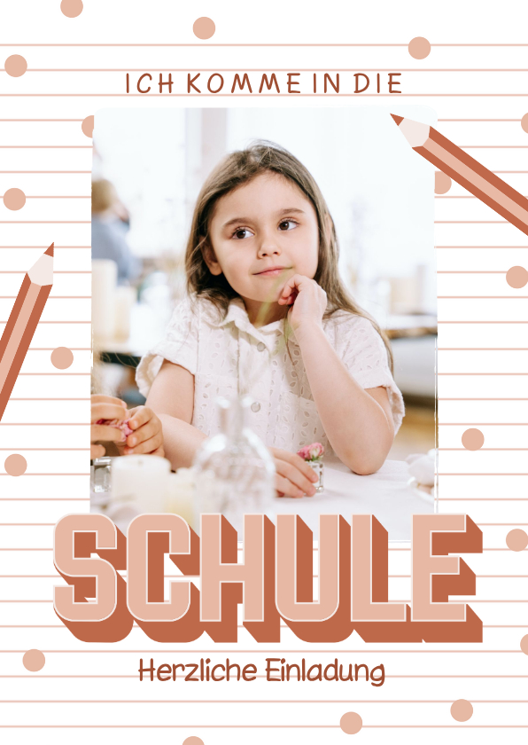 Einschulungskarten - Einschulungskarte Foto & rosa Buntstifte