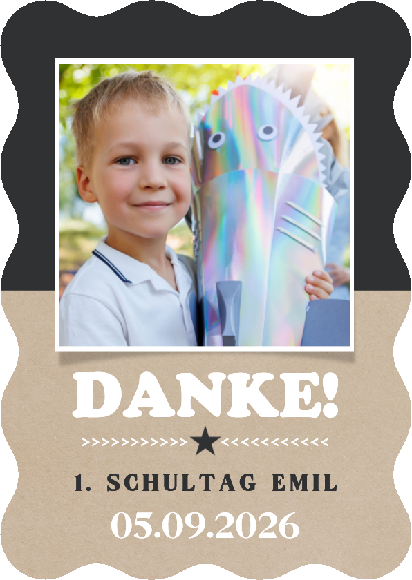 Foto-Dankeskarte Einschulung Wellenform & Kraftlook - Einschulungskarten Einschulungskarten - Foto-Dankeskarte Einschulung Wellenform & Kraftlook