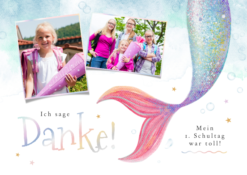 Einschulungskarten - Foto-Dankeskarte zur Einschulung Meerjungfrau
