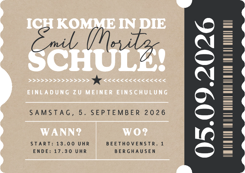 Einschulungskarten - Foto-Einladung zur Einschulung Ticket Kraftlook