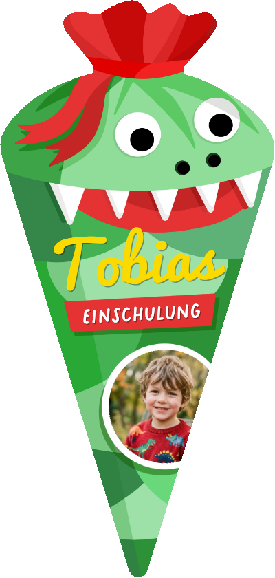Foto-Einschulungskarte Dino als Schultüte - Einschulungskarten Einschulungskarten - Foto-Einschulungskarte Dino als Schultüte