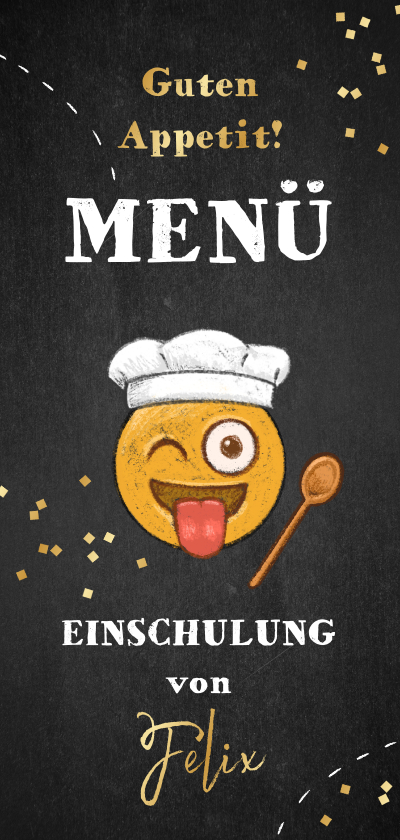 Einschulungskarten - Menü Einschulung Emoji mit Kochmütze