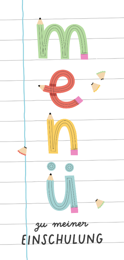 Einschulungskarten - Menükarte Schulanfang Bleistift-Schrift