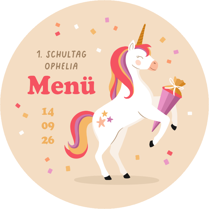 Menükarte Schulanfang Einhorn mit Schultüte - Einschulungskarten Einschulungskarten - Menükarte Schulanfang Einhorn mit Schultüte