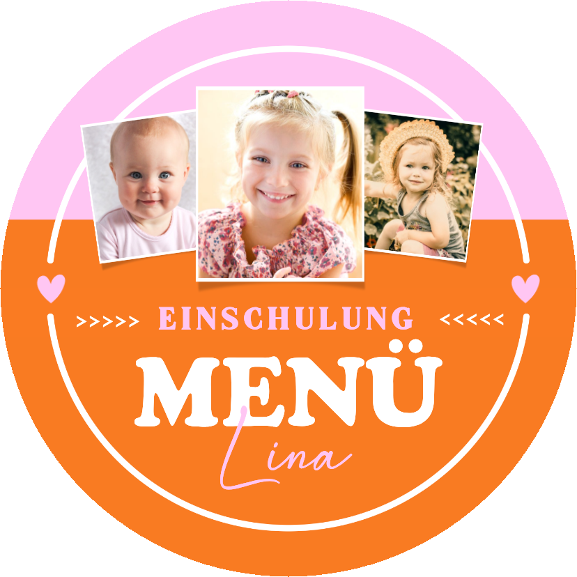 Einschulungskarten - Runde Foto-Menükarte zur Einschulung Colourblocking