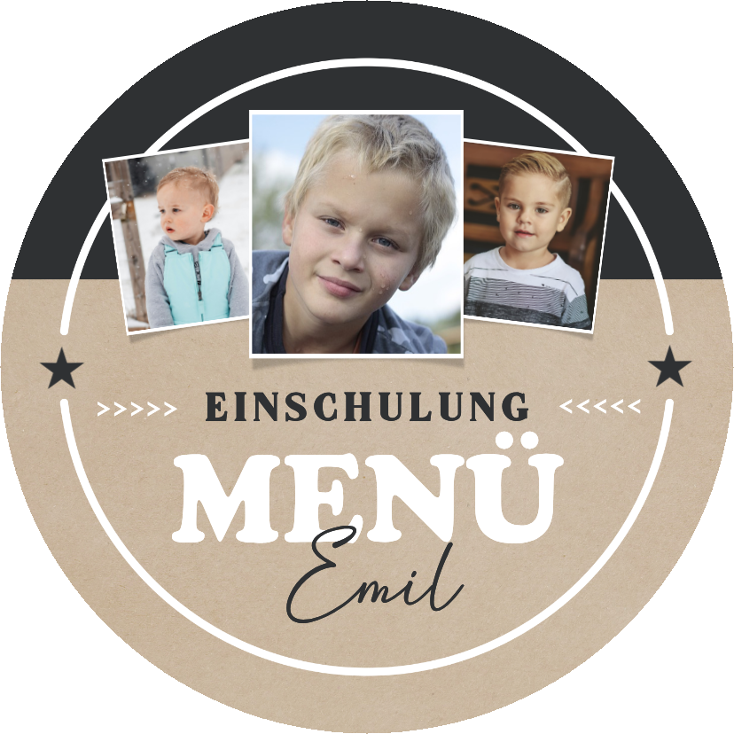 Einschulungskarten - Runde Foto-Menükarte zur Einschulung Kraftlook