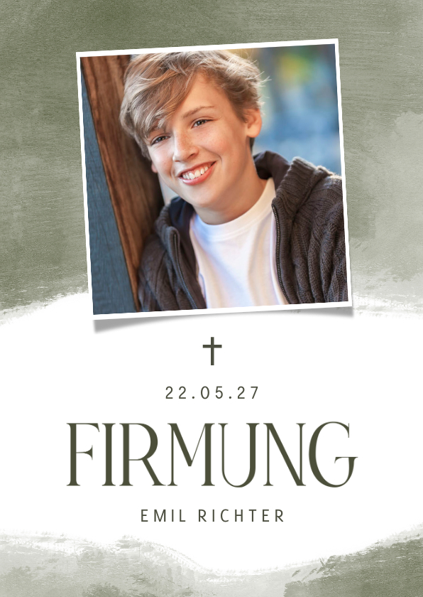 Firmungskarten - Einladungskarte zur Firmung Foto olivgrün