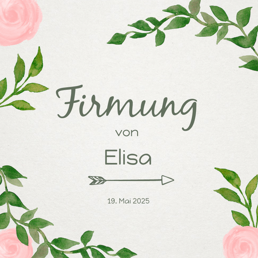 Firmungskarten - Einladungskarte zur Firmung Rosen und Zweige