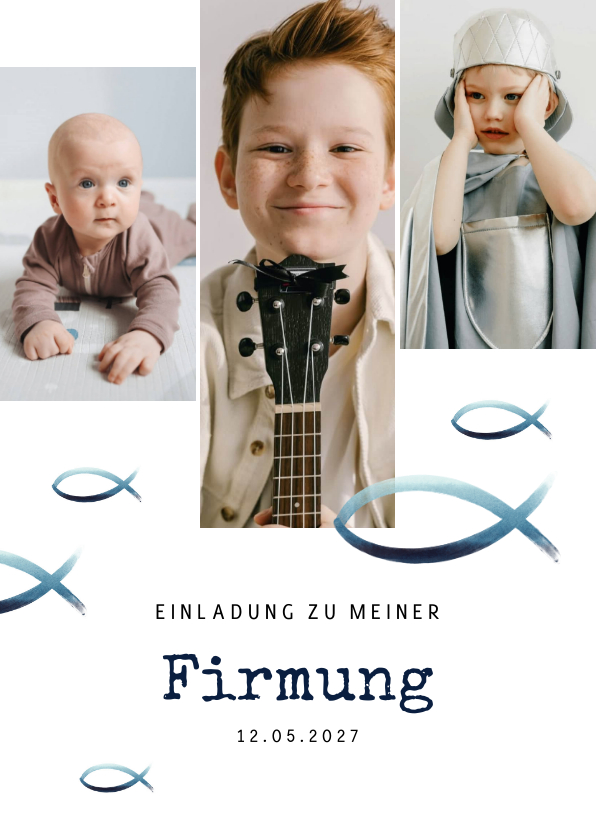 Firmungskarten - Firmungskarte Einladung Fotocollage & Fische