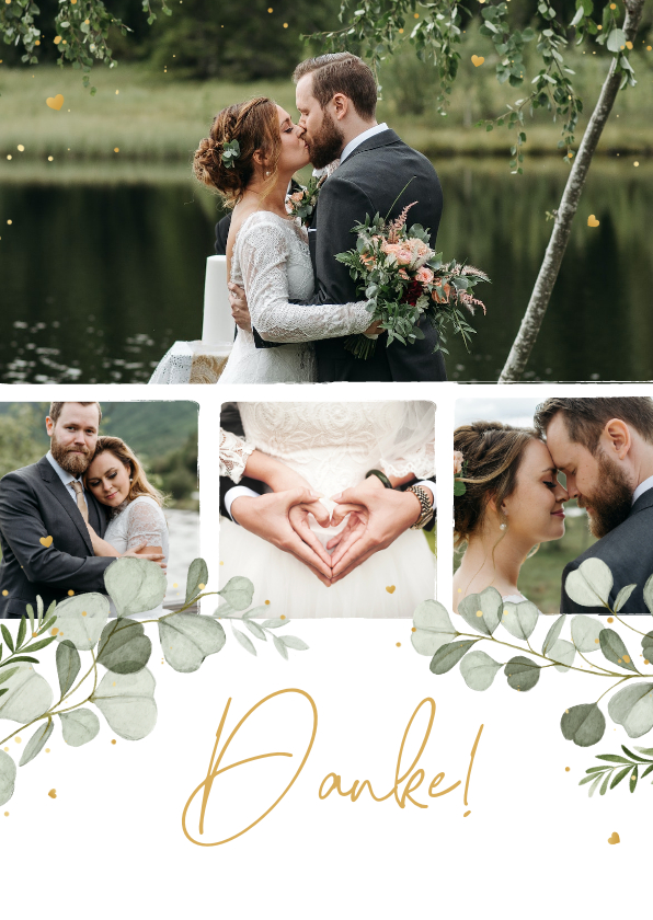 Fotokarten - Dankeskarte mit Fotoserie Hochzeit Aquarellzweige