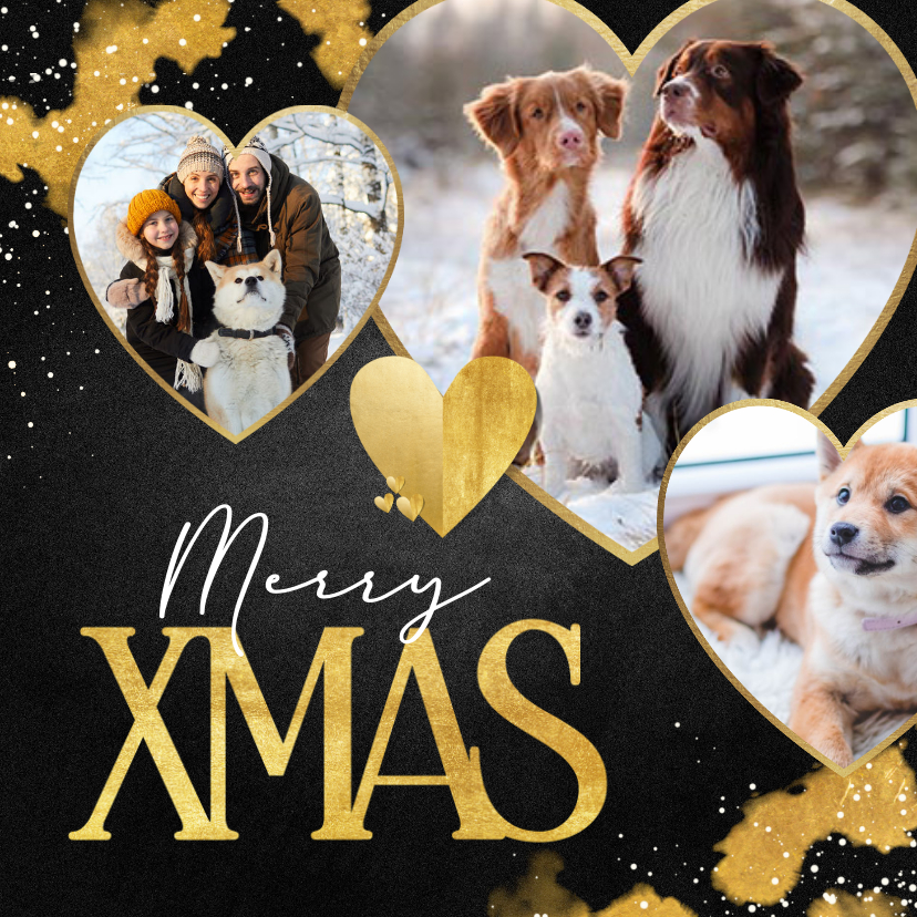 Fotokarten - Fotkarte mit Goldlook Herzen & Funkel für Weihnachten