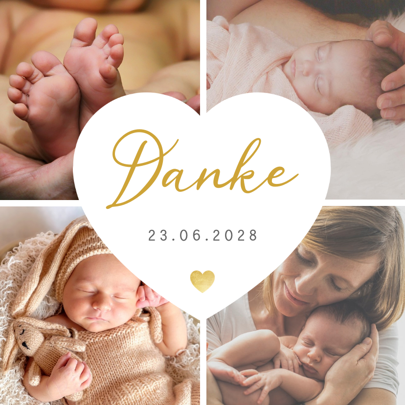 Fotokarten - Fotocollage Dankeskarte Geburt mit Herz