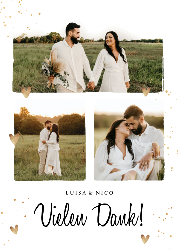 Fotokarten - Fotocollage Dankeskarte Hochzeit mit 3 Fotos