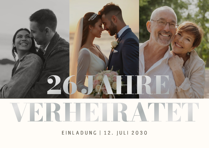 Fotocollage Hochzeitsjubiläum Einladungskarte 26 Jahre - Fotokarten Fotokarten - Fotocollage Hochzeitsjubiläum Einladungskarte 26 Jahre