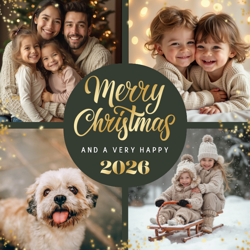 Fotokarten - Fotocollage mit 4 Fotos und Weihnachtsgruß 'Merry Christmas'