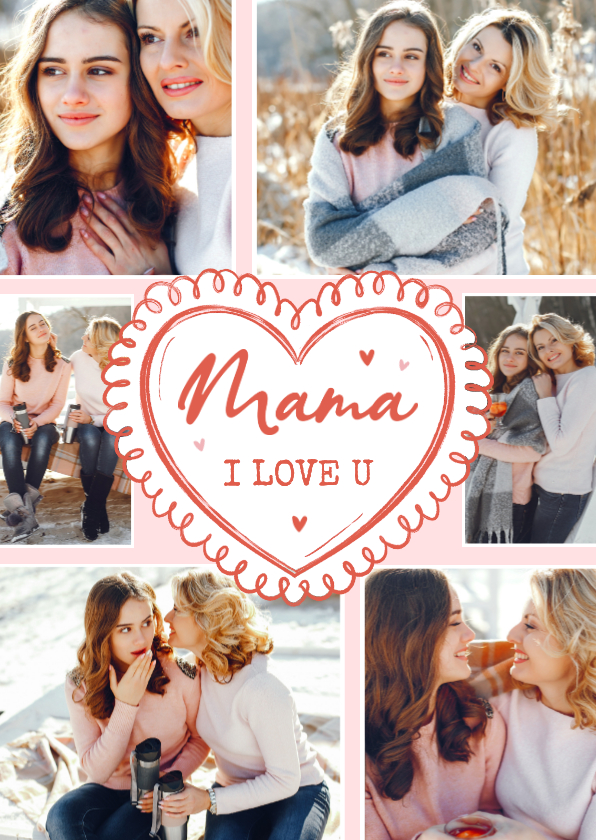 Fotokarten - Fotokarte 'I love you Mama' mit 6 Fotos und Herz