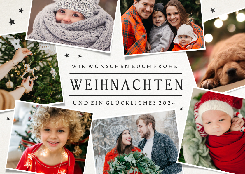 Fotokarten - Fotokarte Weihnachten mit Sternchen und Fotocollage