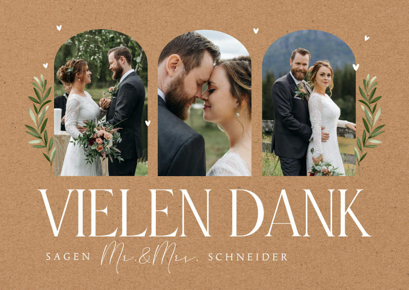 Fotokarten - Fotoreihe Hochzeits-Dankeskarte Kraftpapierlook