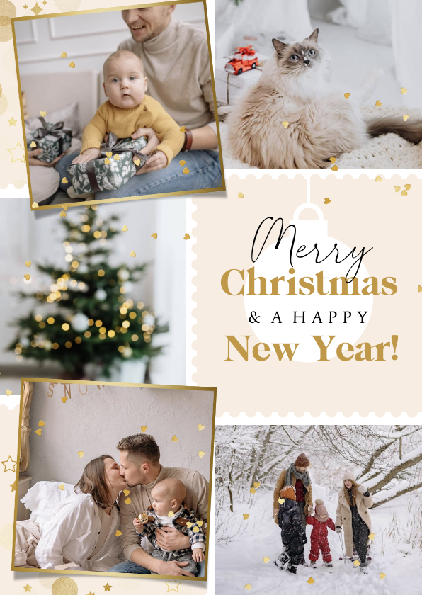 Fotokarten - Karte mit Fotos 'Merry Christmas' mit Goldsprenkel