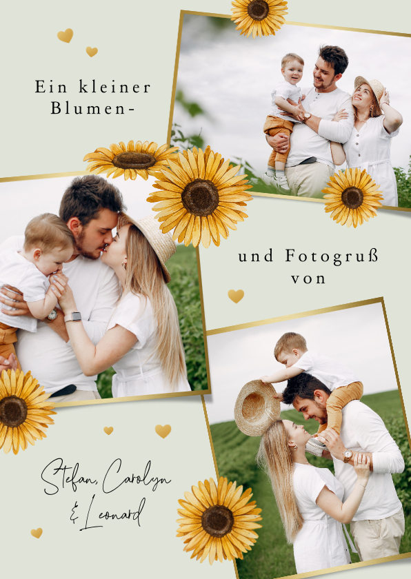 Fotokarten - Postkarte Sonnenblumen & Herzchen