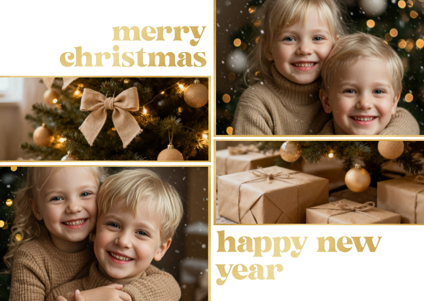 Fotokarten - Schlichte Fotocollage weihnachtlich gold mit 4 Fotos