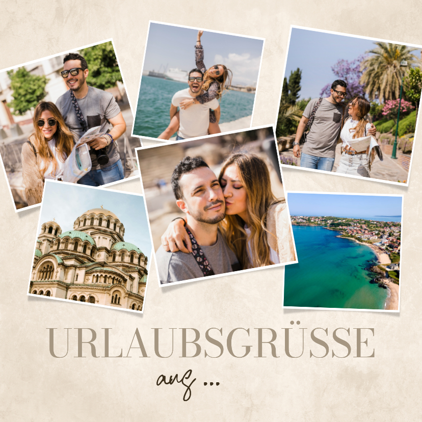 Urlaubsgrüße 6 Fotos auf Beige Grußkarte - Fotokarten Fotokarten - Urlaubsgrüße 6 Fotos auf Beige Grußkarte