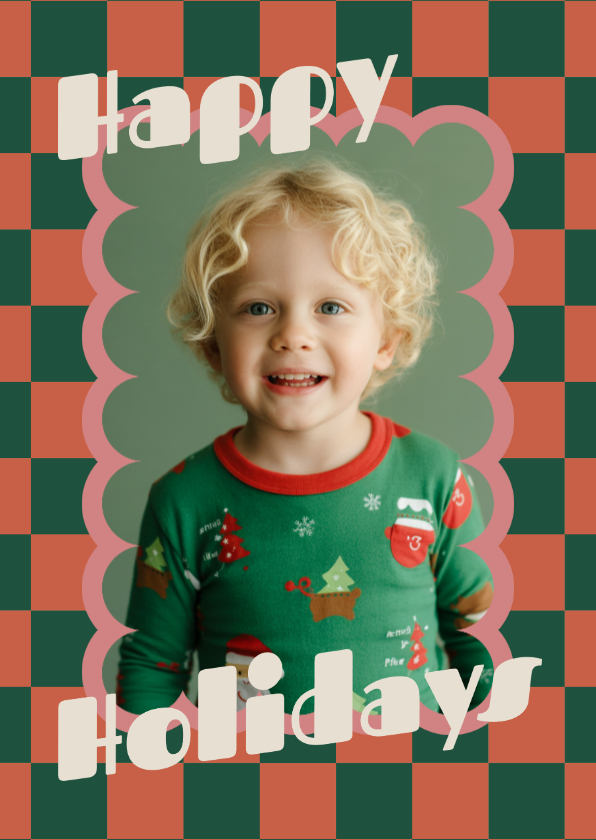 Fotokarten - Weihnachtliche Fotokarte im Retro Look 'Happy Holidays'