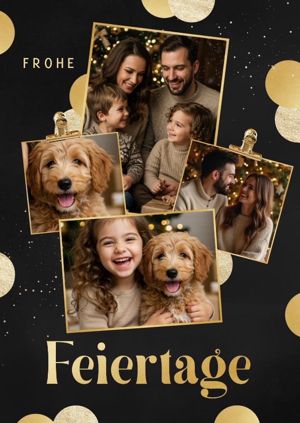 Fotokarten - Weihnachts-Fotocollage für 4 Fotos goldenem Konfetti