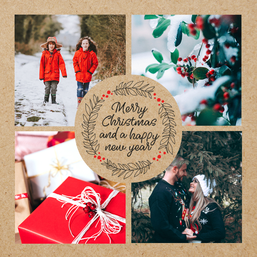 Fotokarten - Weihnachts-Fotocollage Kraftpapier