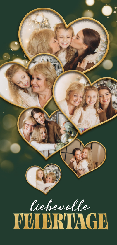 Fotokarten - Weihnachtskarte 6 Fotos Fotocollage Herzen Grün