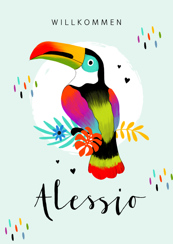 Geburtskarten - Adoptionskarte bunter Tukan Foto innen
