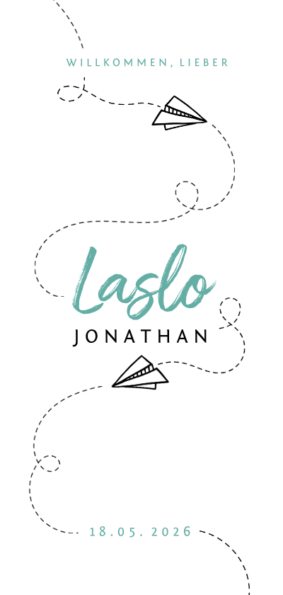 Geburtskarten - Adoptionskarte Papierflugzeug blau