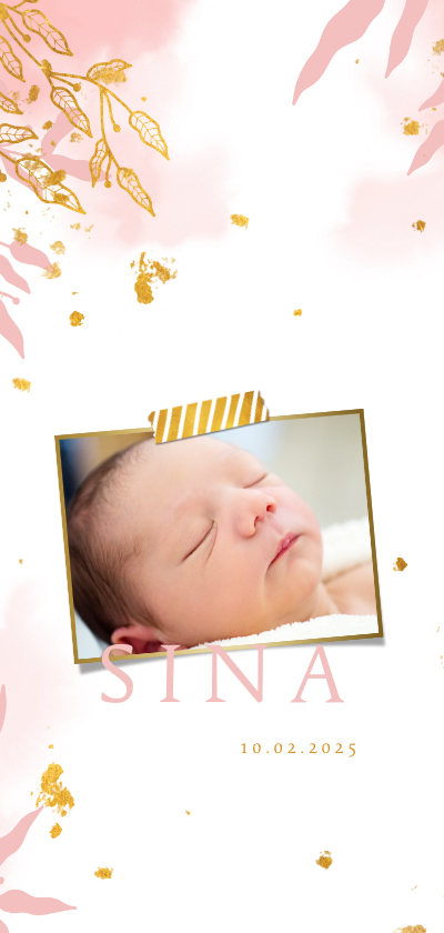 Geburtskarten - Dankeskarte Geburt botanisch Foto rosa Aquarell