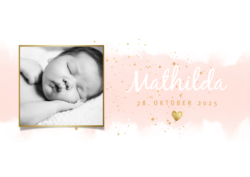 Geburtskarten - Dankeskarte Geburt hip Foto & Aquarell rosa