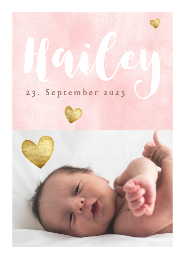 Geburtskarten - Dankeskarte zur Geburt eigenes Foto rosa Aquarell