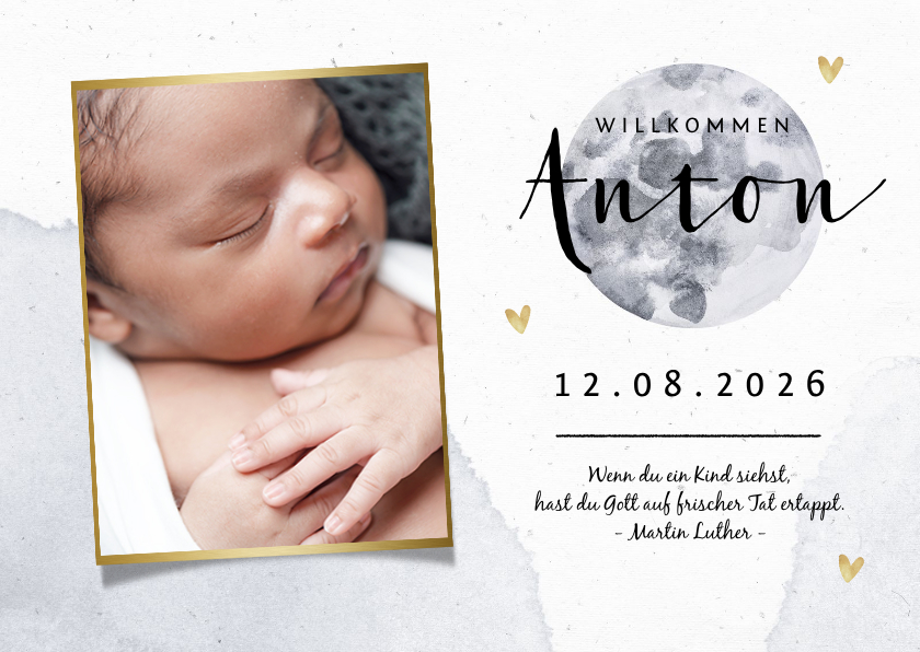 Dankeskarte zur Geburt eigenes Foto und Mond - Geburtskarten Geburtskarten - Dankeskarte zur Geburt eigenes Foto und Mond