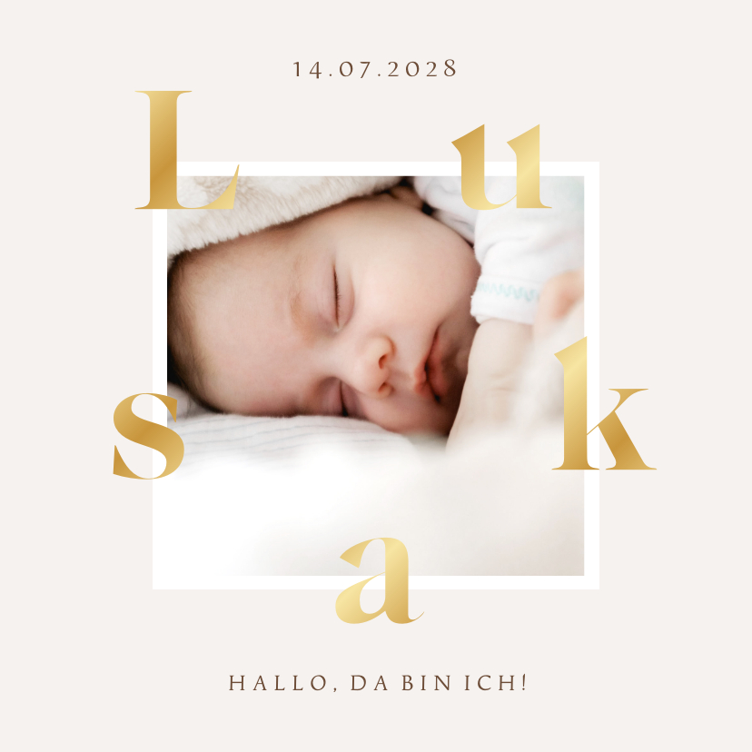 Dankeskarte zur Geburt Foto & goldene Buchstaben - Geburtskarten Geburtskarten - Dankeskarte zur Geburt Foto & goldene Buchstaben