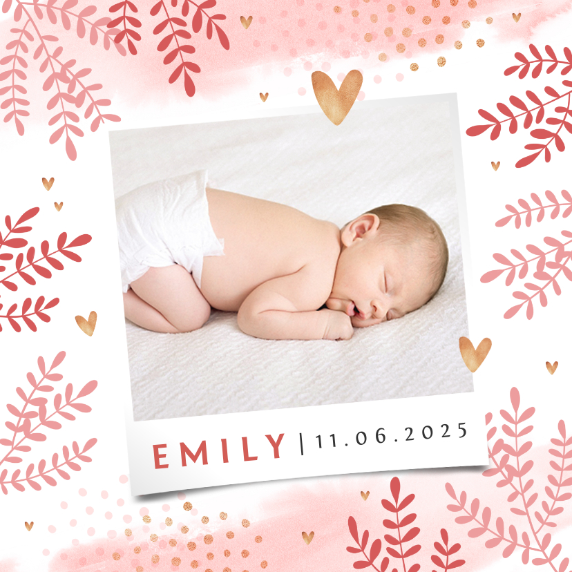 Geburtskarten - Dankeskarte zur Geburt Foto und rosa Zweige