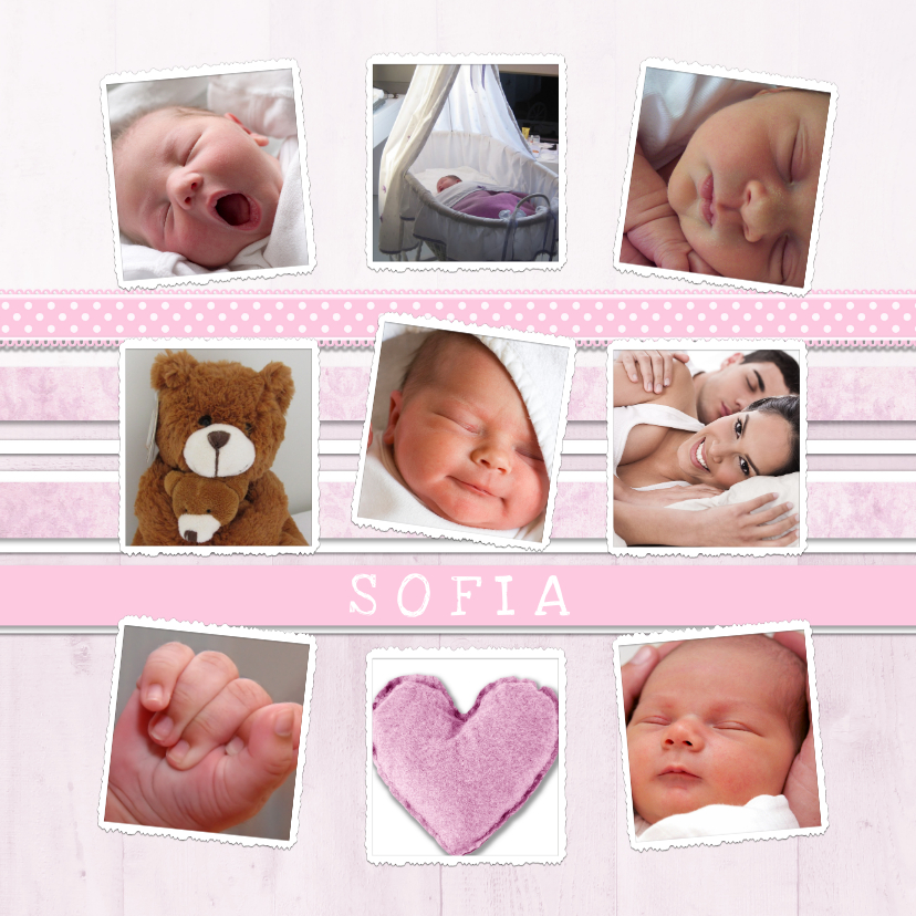 Geburtskarten - Dankeskarte zur Geburt Fotocollage rosa