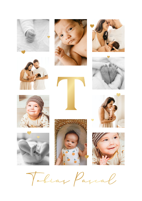 Geburtskarten - Dankeskarte zur Geburt Fotocollage & Initiale gold