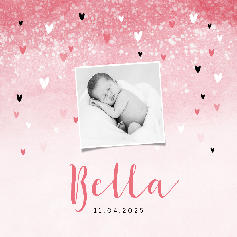 Geburtskarten - Dankeskarte zur Geburt rosa mit Fotos und Herzchen